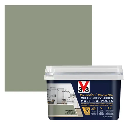 Peinture V33 Multi-supports rénovation vert kaki satiné 500ml 2