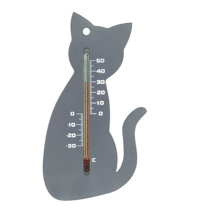 Nature Buitenthermometer - kat - grijs - 15 cm - tuin thermometer
