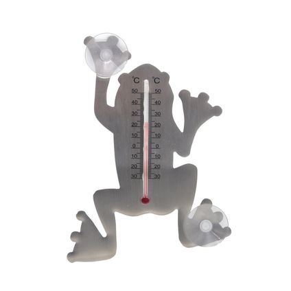 Nature Buitenthermometer - kikker - grijs - 16 cm - met zuignappen