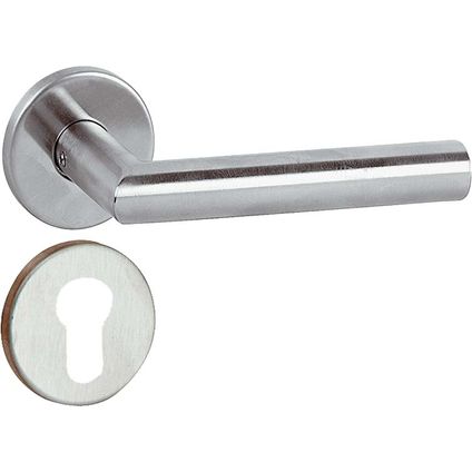 Bertomani deurkruk 5338 met rozetten en sleutelplaten voor cylinder in inox