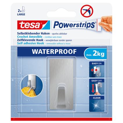 Tesa Powerstrips zelfklevende haak waterproof RVS 2kg