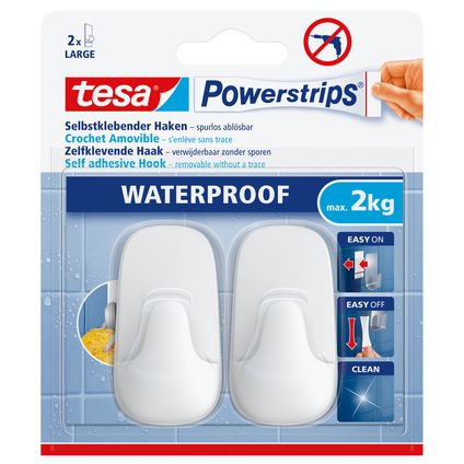 Tesa Powerstrips zelfklevende haak waterproof wit 2kg - 2 stuks