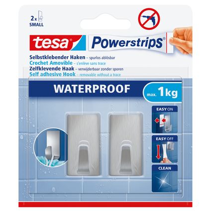 Tesa Powerstrips zelfklevende haak waterproof RVS 1kg - 2 stuks