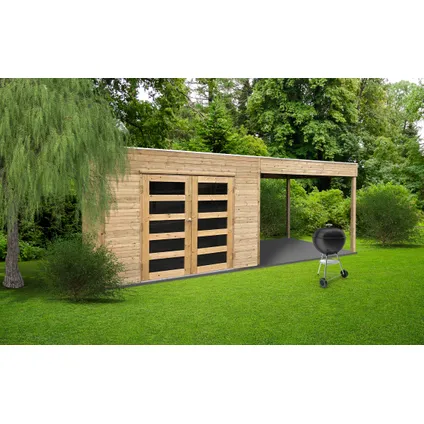 Abri jardin bois 8 m² + terrasse MOUNY - Abris et rangements- Cour