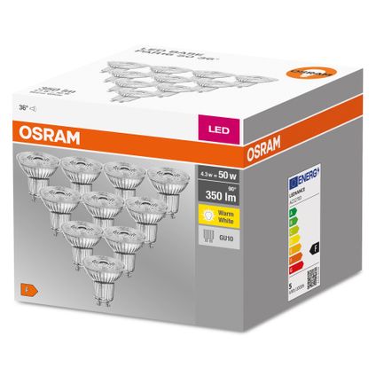 Ampoule LED à réflecteur Osram Base PAR16 blanc chaud GU10 4,3W 10pcs.