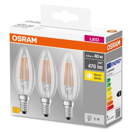 Osram ledfilamentlamp Base Classic B warm wit E14 4W 3st.