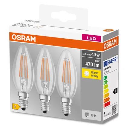 Ampoule LED filament Osram Base Classic B blanc chaud E14 4W 3pcs.