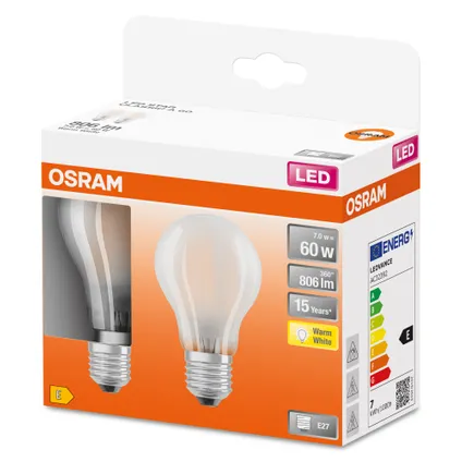 Ampoule LED Osram Retrofit Classic A blanc chaud E27 6,5W 2pcs.