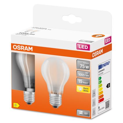 Ampoule LED Osram Retrofit Classic A blanc chaud E27 7,5W 2pcs.