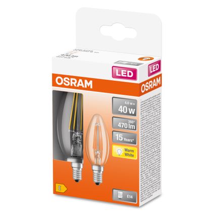 Ampoule LED filament Osram Retrofit Classic B blanc chaud E14 4W 2pcs.