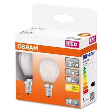 Osram ledlamp Retrofit Classic P warm wit E14 2,5W 2st.
