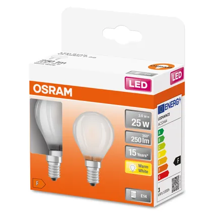 Osram ledlamp Retrofit Classic P warm wit E14 2,5W 2st.