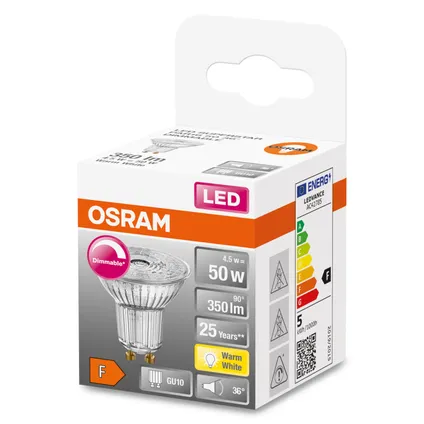 Ampoule LED à réflecteur Osram Superstar PAR16 fonction de gradation blanc chaud GU10 4,5W 3
