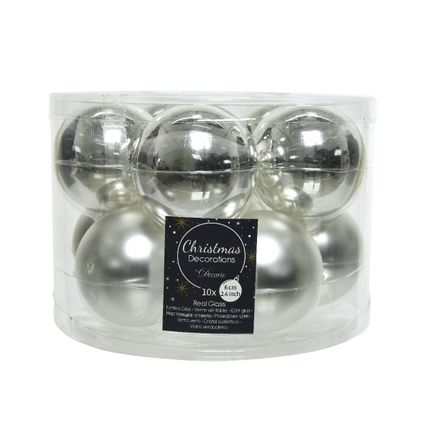 Kerstballen glas zilver 6cm 10 stuks