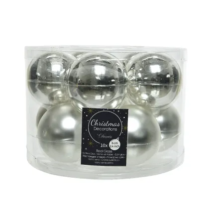 Decoris kerstballen zilver mat/glanzend glas Ø6cm - 10 stuks