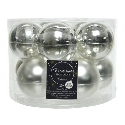 Decoris kerstballen zilver mat/glanzend glas Ø6cm - 10 stuks 2