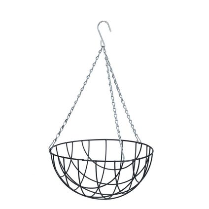 Hanging basket, metaaldraad groen geëpoxeerd, met ketting - H16 x Ø30 cm