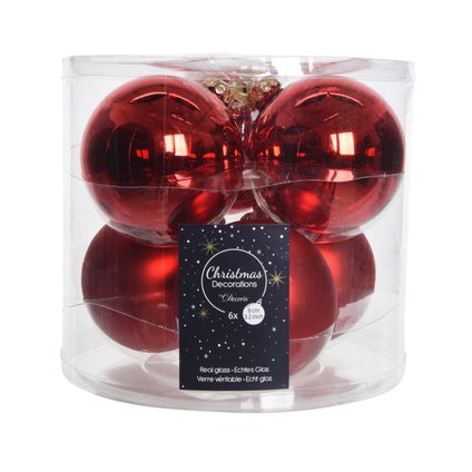 Boules de Noël verre rouge mix 8cm 6pcs