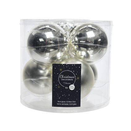 Boules de Noël Decoris argenté mat/verre brillant Ø8cm - 6pcs