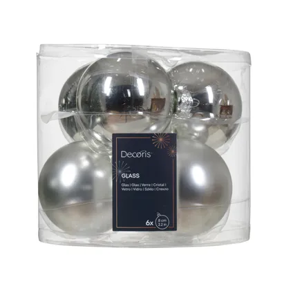 Boules de Noël Decoris argenté mat/verre brillant Ø8cm - 6pcs 2