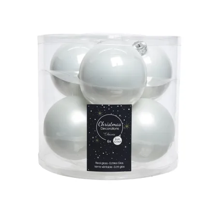 Decoris kerstballen wit mat/glanzend glas Ø8cm - 6 stuks