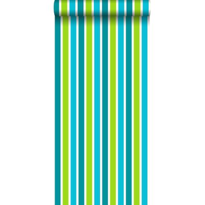 ESTAhome behang strepen turquoise en limegroen - 115817
