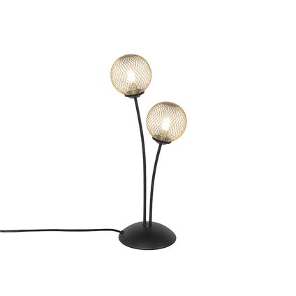 QAZQA moderne tafellamp zwart met goud 2-lichts - athens wire