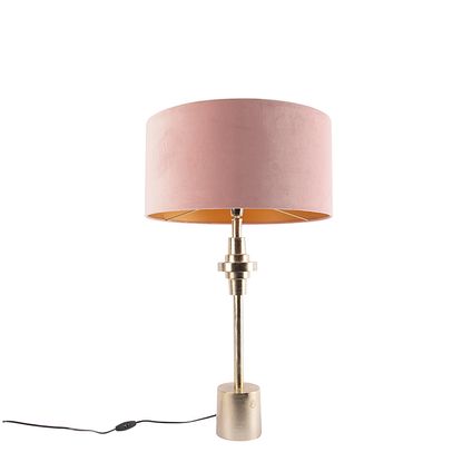 QAZQA art deco tafellamp goud velours kap roze 50 cm - diverso