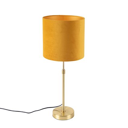 QAZQA tafellamp goud/messing met velours kap geel 25 cm - parte