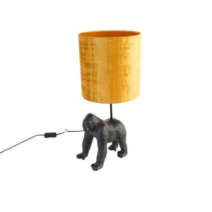 QAZQA vintage tafellamp zwart stoffen kap goud - animal gorilla