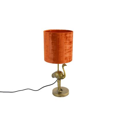 QAZQA vintage tafellamp goud stoffen kap rood - animal ostrich