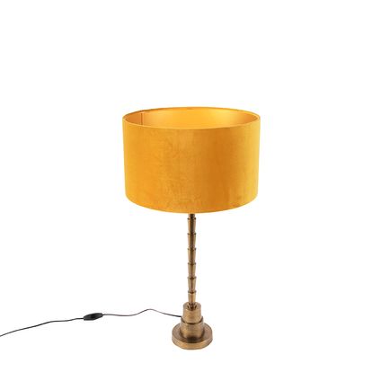 QAZQA art deco tafellamp met velours kap geel 35 cm - pisos