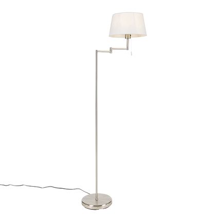 QAZQA lampadaire classique en acier avec abat-jour blanc réglable - ladas