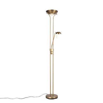 QAZQA vloerlamp brons met leeslamp incl. led en dimmer - diva 2