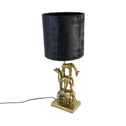 Vintage tafellamp goud stoffen kap zwart 25 cm - Animal Dier Tre