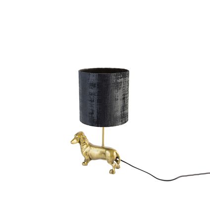 Vintage tafellamp messing met kap zwart 20 cm - Animal Teckel