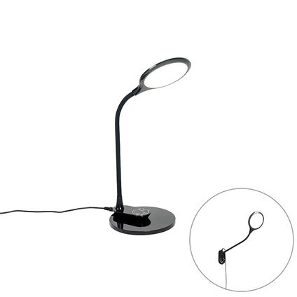 QAZQA lampe de table et applique noire avec led avec variateur tactile - joni