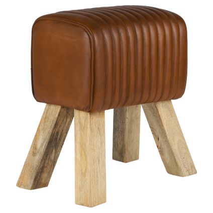 WOMO-Design kruk 43x48x30 cm bruin mangohout en buffelleer