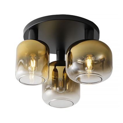 Freelight plafondlamp Vario 3 lichts Ø 45cm goud glas zwart