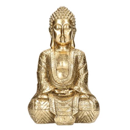 Deco by Boltze Boeddha beeld - goudkleurig - polyresin - 30 cm