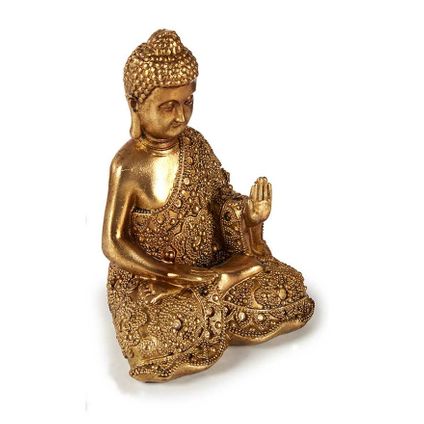 Arte r Boeddha beeld - hand - polyresin - goud - 18 cm - binnen