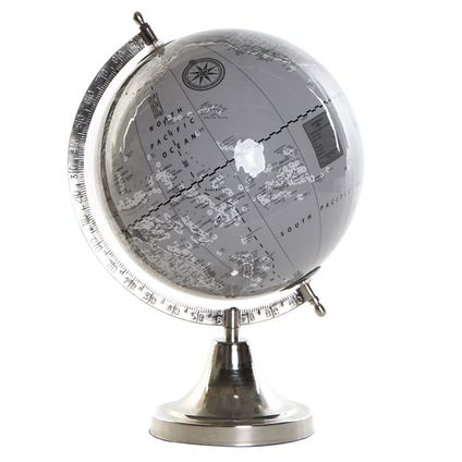 Items Wereldbol globe - grijs - aluminium voet - 23 x 32 cm