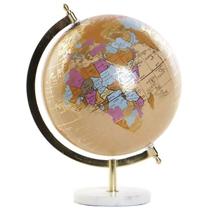 Items Wereldbol globe - beige - op metalen voet - 20 x 28 cm