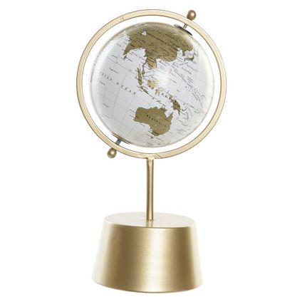 Items Wereldbol globe - goudkleurig - metalen voet - 19 x 35 cm