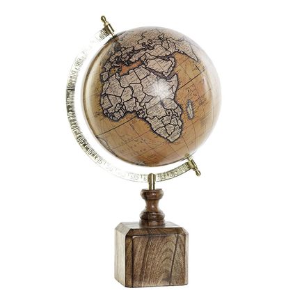Items Wereldbol globe - bruin/ goud - houten voet - 22 x 40 cm