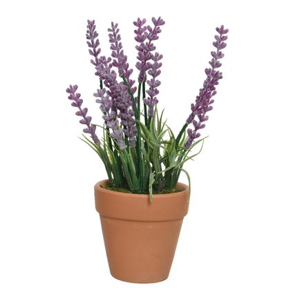 Everlands Lavendel kunstplant in terracotta pot - paars - D6 x H1