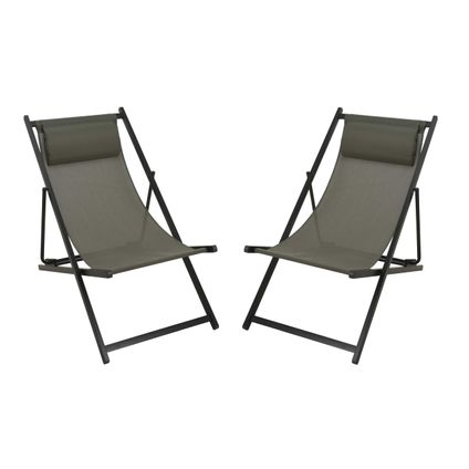 2 chaises longues légères / chaise de plage - anthracite